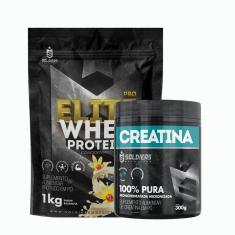 Kit: Whey Protein Elite Pro 1kg + Creatina Monohidratada Pote 300g - 100% Pura Importada - Soldiers-Unissex