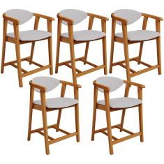 Kit 05 Banquetas Baixa Para Cozinha Sala Jantar Bancada Cecília L02 Linho Cinza - Lyam Decor