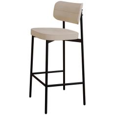 Banqueta Alta Bar Cozinha Sala De Jantar Aço Preto Kaira C01 Linho Areia - Lyam Decor