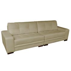 Sofá 3 Lugares Bipartido Sala de Estar Milano 240cm Couro Bege - Gran Belo