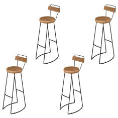 Kit 04 Banqueta Alta Com Encosto Aurum Peroba Preto Cozinha Sala Jantar DHom