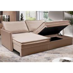 Sofá Sem Caixa Retrátil Baú 1,55m Lounge Linho Bege Escuro Camainbox