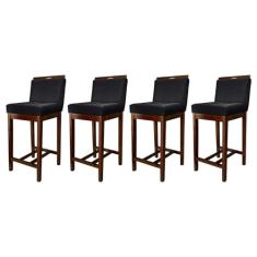 Kit 4 Banquetas Média para Bancada Ilha Líbia Madeira Capuccino Suede Preto CCS