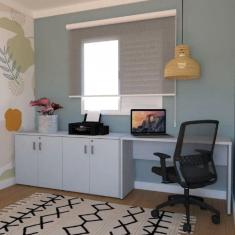 Escrivaninha 100cmx47cm com Armário Baixo 4 Portas 25mm Bramov Móveis Branca/Cinza Cristal