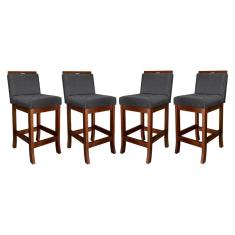 Kit 4 Banquetas Turim Assento 60 Cm Madeira Castanho Suede