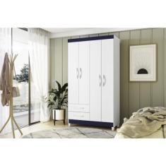 Guarda-roupa Solteiro 4 Portas 2 Gavetas Âmbar Branco/azul Matte/rosa Matte/titanium