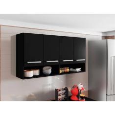 Armario Suspenso para Cozinha 4 Portas Preto Bulgaria Brienza Movelaria