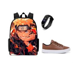 Conjunto Escolar masculino Juvenil Bolsa Mais Tenis Com Relogio Digita