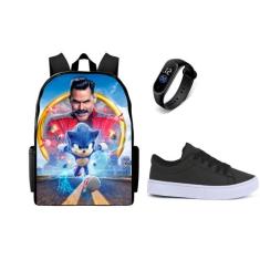 Conjunto masculino Escolar Lançamento Mochila Mais Relogio E Tenis  - 
