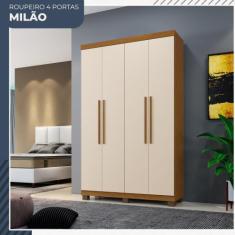 Guarda Roupa Milão 4 Portas 3 Gavetas em MDP Benetil Móveis, Cinamomo 