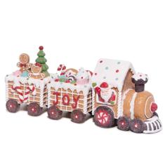 Hodao Decoração de trem de homem de gengibre de Natal, estatuetas de inverno, feito à mão, trem de homem de gengibre para presentes de Natal - decoração de mesa de casa para festa de dia de Natal