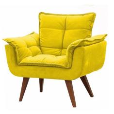 Poltrona Decorativa Opalla Suede Amarela - Twdecora