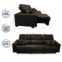 Sofá Retrátil E Reclinável Cama Inbox Diamond 2,72m Tecido Suede Velusoft Café