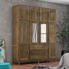Guarda Roupa Casal Com Espelho 10 Portas 3 Gavetas Paris Lanes Móveis Castanho