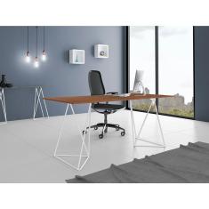 Escrivaninha Bela Vista Cavalete Tampo Imbuia Base Ferro Branco - Preto