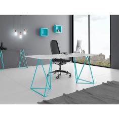 Escrivaninha Bela Vista Cavalete Tampo Branco Base Ferro Azul Turquesa - Preto