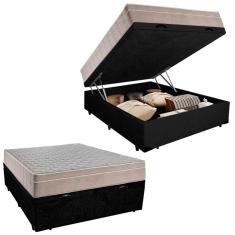 Cama Box Baú Casal Kit com Colchão Molas Ensacadas Suede 138x188x65cm Preto SerenePrime