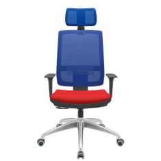 Cadeira Office Brizza Tela Azul Com Encosto Assento Aero Vermelho Rela