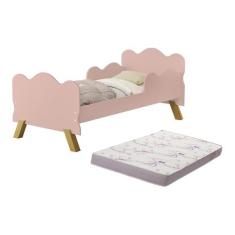 Mini Cama em MDF com pes de madeira retro Infantil Angel Nuvem Proteçã