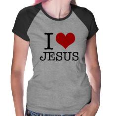 Baby Look Raglan I Love Jesus - Foca na Moda, Cinza, Preto, G