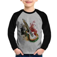 Camiseta Raglan Infantil Guitarra Reggae Manga Longa - Foca na Moda, C