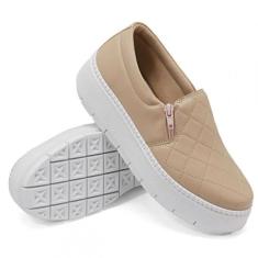 Tênis Feminino Slip On Sola Borracha Calce Fácil Zíper Lateral - Dk Uz