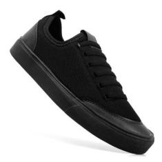 Tênis Sapatênis Casual Preto Cano Baixo Sola Reta Nylon Skate Moderno Leve Confortável-Unissex