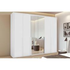 Guarda Roupa Casal Imperatore 6 Portas de Abrir 6 Gavetas MDF com Espelho Interno Branco Lopas