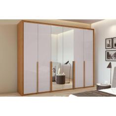 Guarda Roupa Casal Imperatore 6 Portas de Abrir 6 Gavetas 100% MDF Amêndoa-Off White Lopas