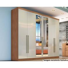 Guarda Roupa Casal Dello Trento 6 Portas de Abrir 6 Gavetas MDF com Espelho Freijo Cumaru c- Fendi
