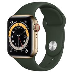 Apple Watch Series 6 (GPS + Cellular) 40mm caixa dourada de aço inoxidável com pulseira esportiva verde chipre