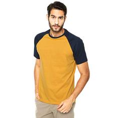 Camiseta Masculina Raglan Amarelo Mostarda com Azul Marinho