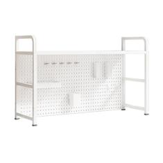 Estante de bancada com moldura de metal e painéis perfurados, estante de mesa multiuso, organizador de mesa para mesa de computador