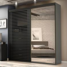 Guarda-roupa Autes Sol 2 Portas Titânio Ripada com Espelho Freijó