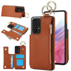 Capa carteira para Samsung Galaxy A72 5G, 3 compartimentos para cartão, 1 bolso com zíper, suporte de fecho magnético com suporte de anel à prova de choque com bloqueio de RFID para Samsung A72 5G