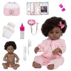 Boneca Reborn Negra Princesa Pode Dar Banho Kit 21 Itens - Cegonha Reb