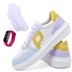 Tênis Feminino Casual Cano Baixo Confortável Sintético Multicolor com 