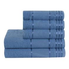 Jogo De Toalha De Banho 5 Peças Linha Premium - Dianneli, AZUL JEANS
