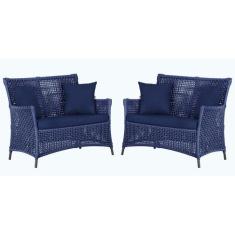 2 Sofás Área Externa Igapó Alumínio Pintura Preta Corda Náutica Estofa