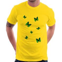 Camiseta Borboletas Azuis - Foca na Moda, Amarelo, GG