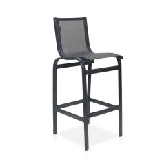 Banqueta Alta Para Balcão Grafite E Tela Mesclada De Cinza