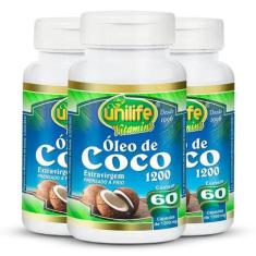 Kit 3 Óleo De Coco Extravirgem Unilife 60 Cápsulas