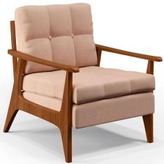 Poltrona Decorativa Para Sala de Estar Encosto Ripado Emília B04 Linho Rosê - Lyam Decor