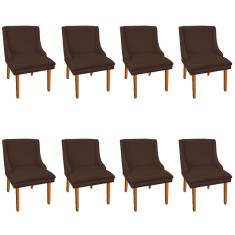 Kit 8 Cadeiras de Jantar Suede Marrom Pés Palito