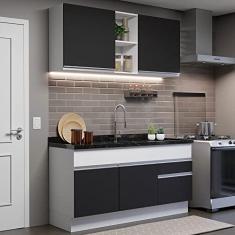 Cozinha Compacta Madesa Glamy 150002 com Armário e Balcão (sem Tampo e Pia) - Branco/preto