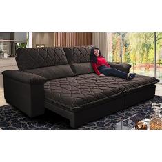Sofá Retrátil e Reclinável 2,95m Molas Ensacadas Cama Inbox Big Home Bordado 3d Linho Marrom
