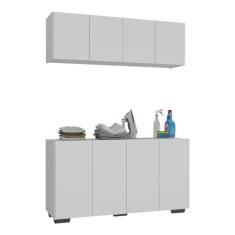Conjunto Lavanderia Multiuso Armário Aéreo e Balcão 4 Portas Multimóveis Mp5054 Branco/preto