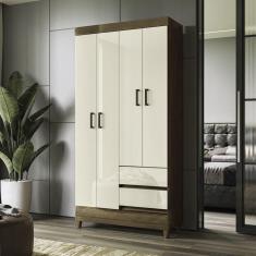 Guarda Roupa 4 Portas 2 Gavetas com Pés Fit Jequitibá/Off