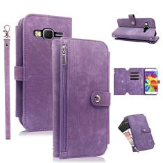 Compatível com Samsung Galaxy J3 2016/J 3 V/J36V/Sky/Amp Prime, capa carteira flip com suporte para cartão com alça de celular robusta para pulso bolsa de crédito fólio capa para celular Sol J3V JV3