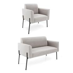 Sofá Namoradeira e Poltrona Pé de Ferro Preto Marisa Veludo D03 - D`Rossi